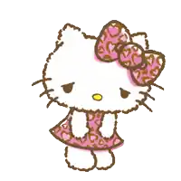 hello kitty wearing a pink leopard print dress with hearts on it