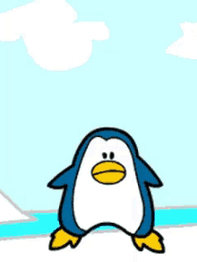 a cartoon of a penguin with a pink tongue sticking out of its mouth