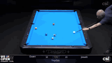 a pool table with a blue cloth that says diamond