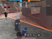 a screenshot of a video game shows a man laying on the ground with the number 1 on the screen