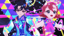 a boy and a girl are standing next to each other in an anime scene