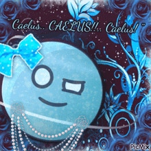 a picture of a planet with a face and the words caelus caelus