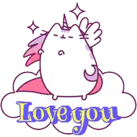 a unicorn sitting on a cloud with the words love you