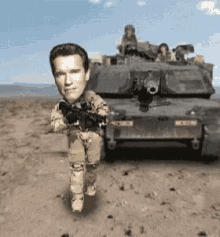 a cartoon of arnold schwarzenegger holding a gun