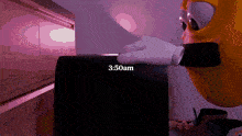 a cartoon character is looking at a computer screen that says 3:50am