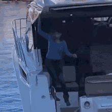 Lady Falling Over A Boat GIF - Lady Falling Over A Boat GIFs