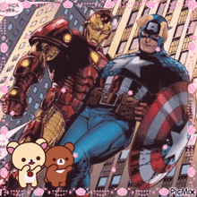 iron man and captain america are posing for a picture