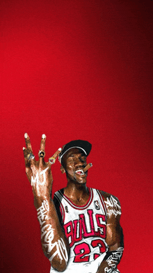 a basketball player wearing a bulls jersey smoking a cigar