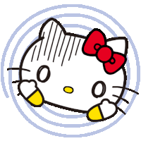 a hello kitty with a red bow on her head looks surprised