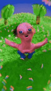 a cartoon character is laying in the grass with his arms outstretched