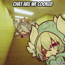 a cartoon drawing of a girl with wings and the words chat are we cooked