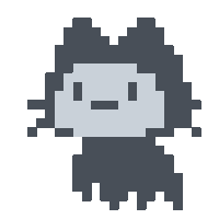 a pixel art drawing of a ghost with a slight smirk on its face
