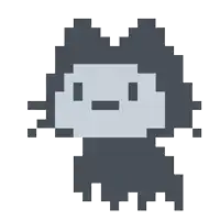 a pixel art drawing of a ghost with a slight smirk on its face
