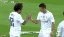 james rodriguez marcelo real madrid football handshake