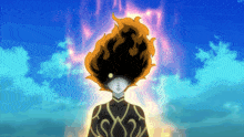 a drawing of a person with a fire coming out of their head