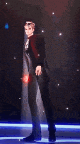 a man in a suit is holding a microphone in his hand