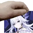 a hand is reaching out towards a picture of a girl with white hair .