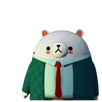 a white teddy bear wearing a green jacket and a red tie