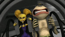 a cartoon of a man and a woman standing next to each other with their mouths open