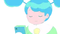 a cartoon character says yeah while looking at a phone