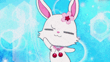 a cartoon rabbit with a pink flower on its head is dancing