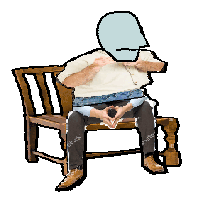 a pixel art drawing of a man sitting in a chair