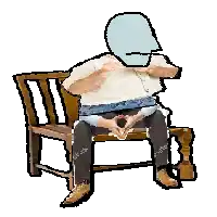a pixel art drawing of a man sitting in a chair