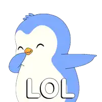 a blue and white penguin with the word lol on it