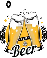 a cartoon illustration of two glasses of beer with the words " obrigado !!! beer " below them