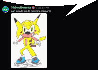 a drawing of a cartoon character with the words " can we add him to outcome memories " below it