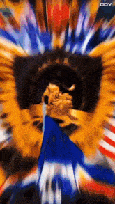 a blurry picture of an american flag with the word doy on the bottom right