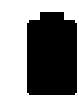 a black and white silhouette of a battery with a white stripe on the side .