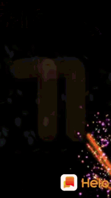 the letter t is surrounded by fireworks and a hello icon