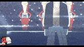 a cartoon of a man standing in front of a group of cheerleaders