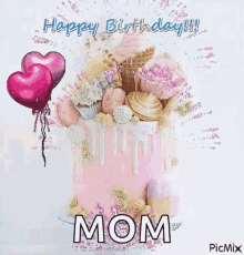 Happy Birthday Mom Pink GIF - Happy Birthday Mom Pink Hearts GIFs