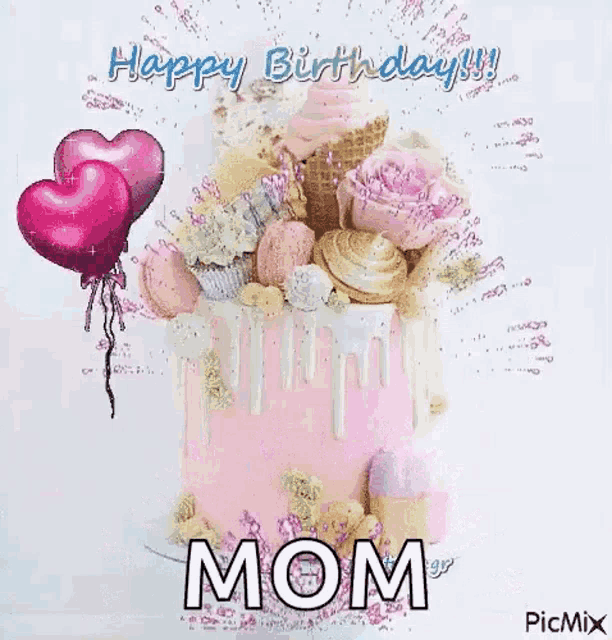 Happy Birthday Mom Pink GIF - Happy Birthday Mom Pink Hearts - Discover &  Share GIFs