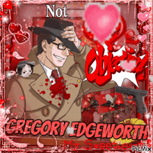 a picture of gregory edgeworth is surrounded by hearts