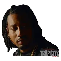 a poster for trap city features a man with dreadlocks and a beard