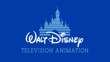 a blue walt disney television animation logo with a castle on it