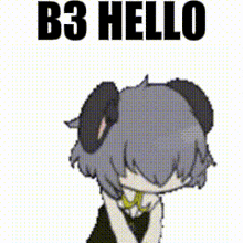 a cartoon of a girl with a mouse head and the words b3 hello above her