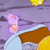 a cartoon character is sitting on a shoe that says snoopy on it