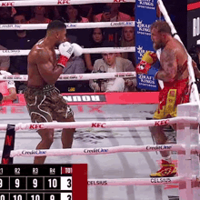 two boxers in a ring with a scoreboard that says credit one