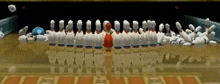 a group of bowling pins are lined up in a row in a video game
