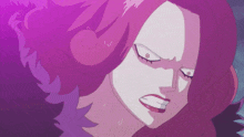 a close up of a cartoon character 's face with a purple background