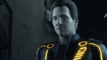 a man in a futuristic suit is standing in front of a wall that says ' 908 ' on it