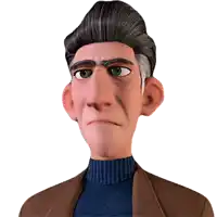 a cartoon man with his eyes closed wearing a blue sweater