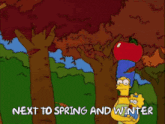 a cartoon of marge simpson and lisa simpson says fall is my absolute favorite season
