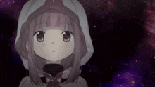 a girl with pink hair is wearing a hood