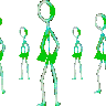 a group of blue stick figures are standing next to each other .