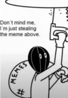 a cartoon of a person holding a bag that says memes on it .